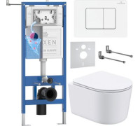 Унитаз подвесной Roxen Simple Compact в комплекте с инсталляцией StounFix Dual Fresh 6 в 1 868627 кнопка: брашированное золото матовая