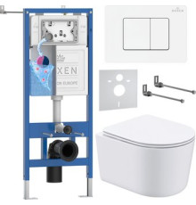 Унитаз подвесной Roxen Simple Compact в комплекте с инсталляцией StounFix Dual Fresh 6 в 1 868627 кнопка: брашированное золото матовая