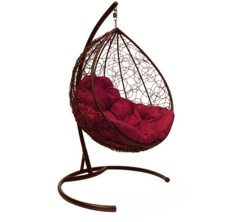 Подвесное кресло M-Group Капля 11020202 коричневый ротанг/бордовая подушка