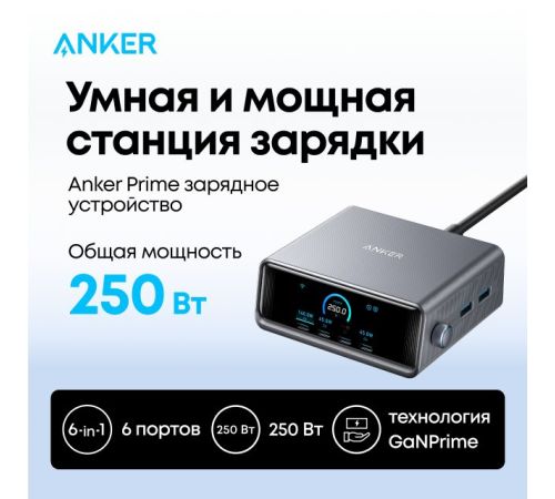 Сетевое зарядное Anker Prime A2345 250W GaN Charging Station черный