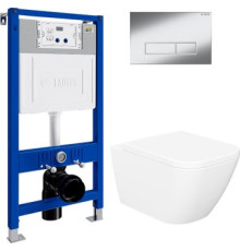 Унитаз подвесной Lauter Nuremberg 21811 + 21901001 белый, с кнопкой смыва 219701HD хром