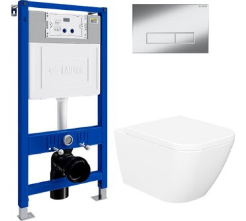 Унитаз подвесной Lauter Nuremberg 21811 + 21901001 белый, с кнопкой смыва 219701HD хром