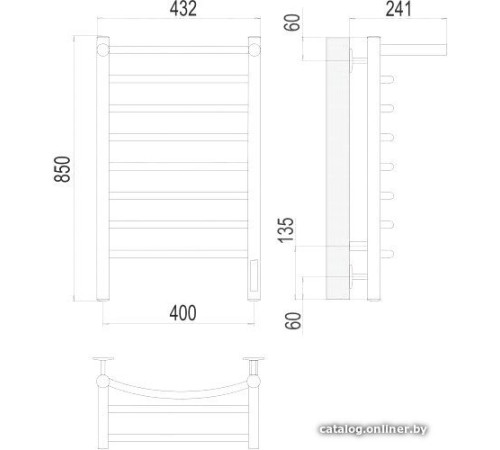Полотенцесушитель TERMINUS Классик П8 400x850 с полкой бп электро хром