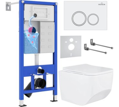 Унитаз подвесной Roxen Boro One Rimless 6 в 1 StounFix Dual Fresh 506177 кнопка: белый глянец