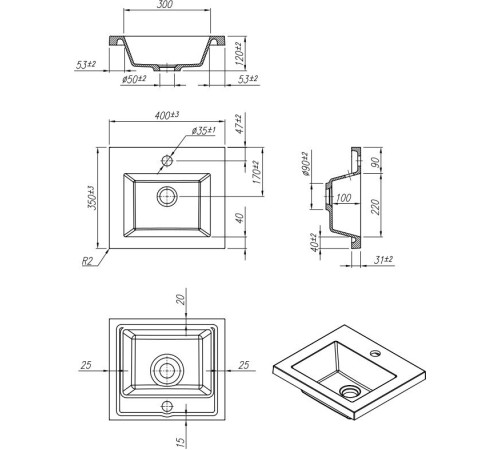 Умывальник Roxen Dilan 40 3001340