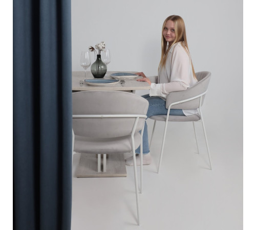 Стул с подлокотниками Алвест AV 433 светло-серый бархат H-09/белый