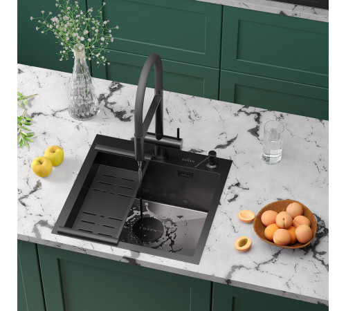 Кухонная мойка Roxen Simple 560220-50B-V графит/текстурная PVD покрытие с коландером и дозатором