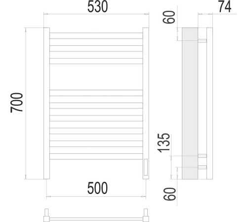 Полотенцесушитель TERMINUS Енисей П9 500x700 RAL 9005 черный матовый