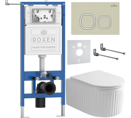 Унитаз подвесной Roxen Royal Matt в комплекте с инсталляцией StounFix Dual Fresh 6 в 1 968277 кнопка: пастель бежевый