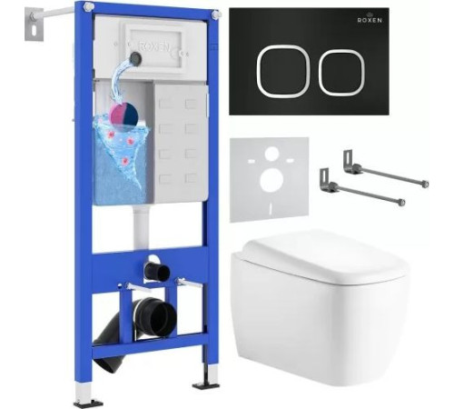 Унитаз подвесной Roxen Martin в комплекте с инсталляцией StounFix Dual Fresh 6 в 1 968515 кнопка: черный