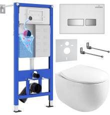 Унитаз подвесной Roxen Egg в комплекте с инсталляцией StounFix Dual Fresh 6 в 1 964245 кнопка: белое стекло