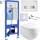 Унитаз подвесной Roxen Egg в комплекте с инсталляцией StounFix Dual Fresh 6 в 1 964245 кнопка: белое стекло