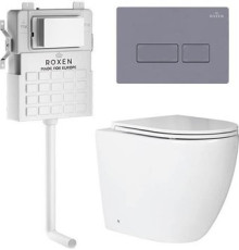 Унитаз приставной Roxen Antares в комплекте с инсталляцией Attach 5 в 1 967072 кнопка: серый бетон