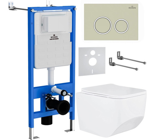 Унитаз подвесной Roxen Boro в комплекте с инсталляцией StounFix Dual Fresh 6 в 1 966244 кнопка: бежевый
