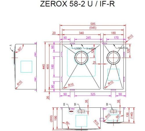 Кухонная мойка ZorG Zerox 58-2 U / IF-R PVD Gold