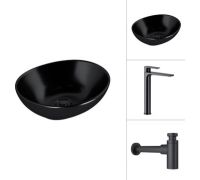 Умывальник Lauter 21652-A + Reef 21CK8678BS с сифоном 21635B черный матовый