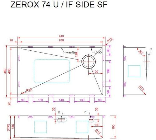 Кухонная мойка ZorG Zerox 74 U / IF Side SF PVD Gunblack