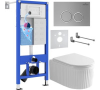 Унитаз подвесной Roxen Royal Matt в комплекте с инсталляцией StounFix Dual Fresh 6 в 1 968246 кнопка: хром - матовый