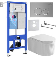 Унитаз подвесной Roxen Royal Matt в комплекте с инсталляцией StounFix Dual Fresh 6 в 1 968246 кнопка: хром - матовый