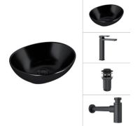 Умывальник Lauter 21652-A + Cascade 21СК0655BS + сифон 21635B + дон.клапан 21190B черный матовый
