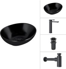 Умывальник Lauter 21652-A + Cascade 21СК0655BS + сифон 21635B + дон.клапан 21190B черный матовый