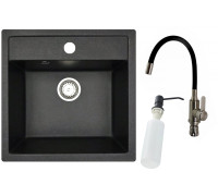 Кухонная мойка БелЭворс Rio + смеситель W74004-2 + дозатор L405F черный