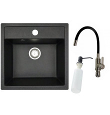 Кухонная мойка БелЭворс Rio + смеситель W74004-2 + дозатор L405F черный