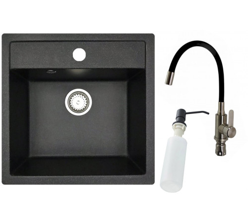 Кухонная мойка БелЭворс Rio + смеситель W74004-2 + дозатор L405F черный