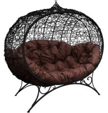 Садовый диван M-Group Улей на ножках 11220405 черный ротанг/коричневая подушка
