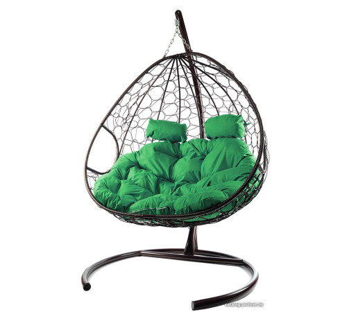 Подвесное кресло M-Group Для двоих 11450204 коричневый ротанг/зеленая подушка