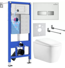 Унитаз подвесной Roxen Martin в комплекте с инсталляцией StounFix Dual Fresh 6 в 1 968522 кнопка: брашированное золото