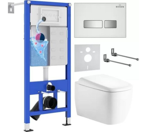 Унитаз подвесной Roxen Martin в комплекте с инсталляцией StounFix Dual Fresh 6 в 1 968522 кнопка: брашированное золото