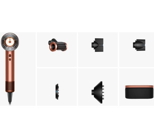 Фен Dyson HD16 Supersonic Nural Straight+Wavy с переходником на евровилку, янтарный шелк