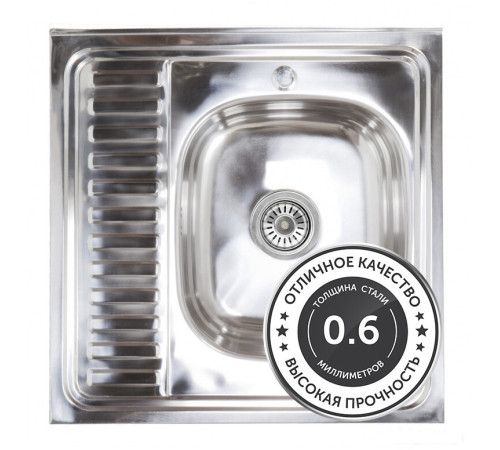 Кухонная мойка AKS Накладная 60x60 правая полированная