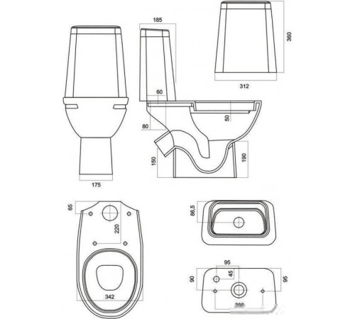 Унитаз Sanita Марс WC.CC/Mars/2-DM.Rim/WHT.G/S1 с сиденьем