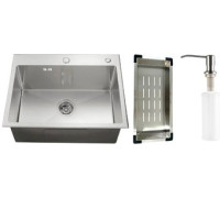 Кухонная мойка Schtoff Best Silver 6050 + коландер металл K-1 BLACK + дозатор SD-1 SILVER