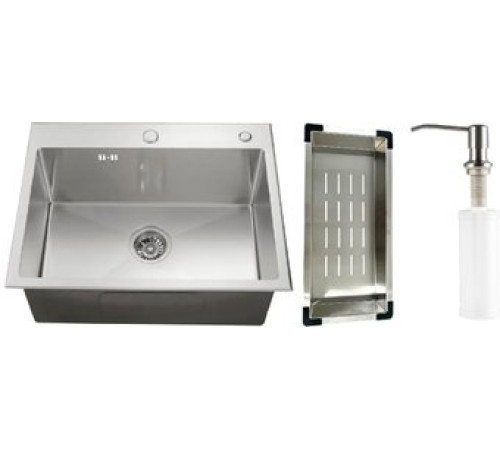 Кухонная мойка Schtoff Best Silver 6050 + коландер металл K-1 BLACK + дозатор SD-1 SILVER