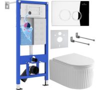 Унитаз подвесной Roxen Royal Matt в комплекте с инсталляцией StounFix Dual Fresh 6 в 1 968245 кнопка: хром глянцевый