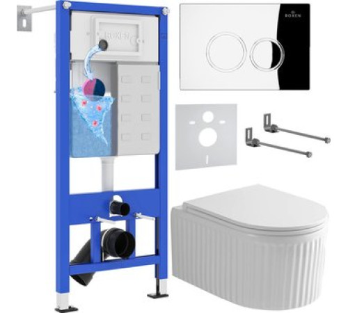 Унитаз подвесной Roxen Royal Matt в комплекте с инсталляцией StounFix Dual Fresh 6 в 1 968245 кнопка: хром глянцевый