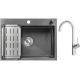 Кухонная мойка Saniteco 6045 Nano + Spike F9S07000 хром, с сифоном, дозатором и коландером