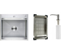 Кухонная мойка Schtoff Best Premium Silver 5550 + коландер K-1 BLACK + дозатор SD-1 SILVER