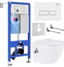 Унитаз подвесной Roxen Antares Bidet в комплекте с инсталляцией StounFix Dual Fresh 6 в 1 953833 кнопка: белый глянец