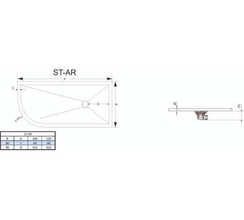 Душевой поддон RGW ST/AL-0128W 80x120 левый