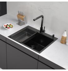 Кухонная мойка ARFEKA Eco AR мойка 600*500, коландер G, дозатор Black Decor Volcanic