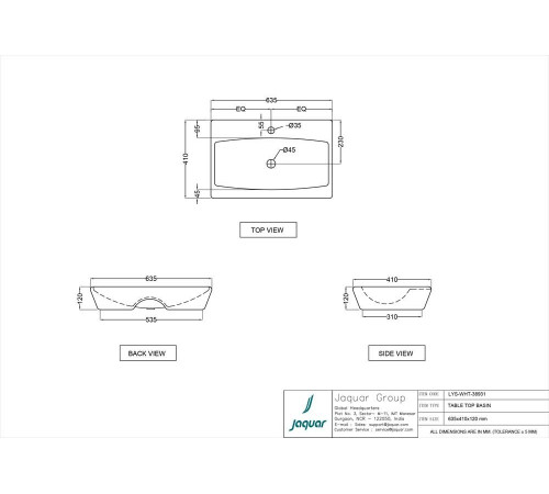 Умывальник Jaquar LYS-WHT-38931