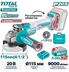 Угловая шлифмашина Total TAGLI271532 с 2-мя АКБ, кейс