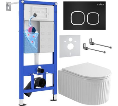 Унитаз подвесной Roxen Royal Matt в комплекте с инсталляцией StounFix Dual Fresh 6 в 1 968267 кнопка: черный