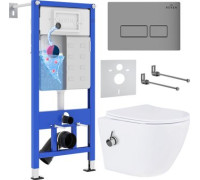 Унитаз подвесной Roxen Antares Bidet в комплекте с инсталляцией StounFix Dual Fresh 6 в 1 959767 кнопка: хром матовый