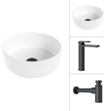 Умывальник Lauter 21499-31 + Cascade 21СК0655BS с сифоном 21635B черный матовый