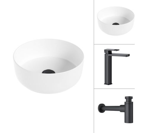 Умывальник Lauter 21499-31 + Cascade 21СК0655BS с сифоном 21635B черный матовый